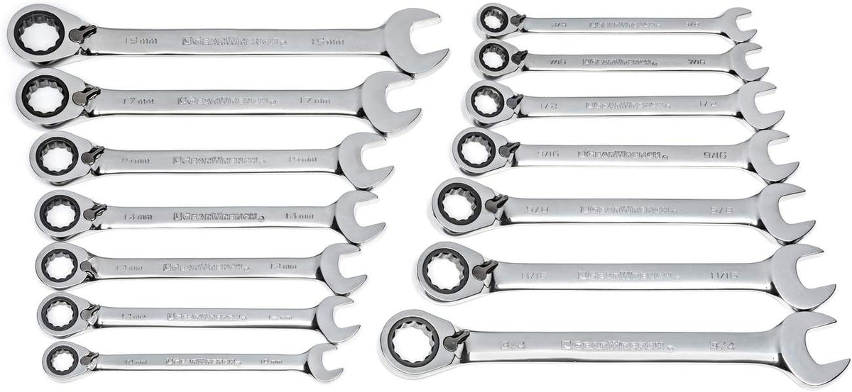 16 Pc. Reversible Ratcheting Combination Wrench Set with Tool Roll, Metric A141