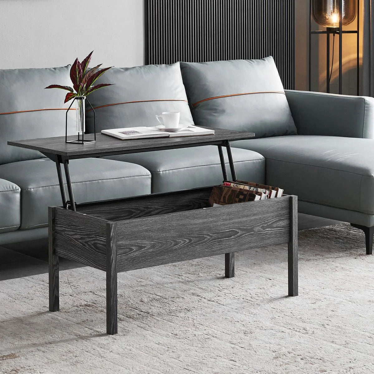 Dark Grey Oak Lift-Top Coffee Table with Storage N423