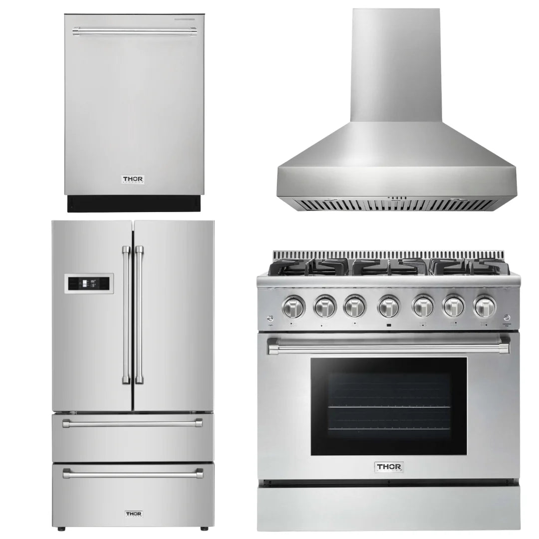 36 Gas Range, Range Hood, Refrigerator, Dishwasher T4385