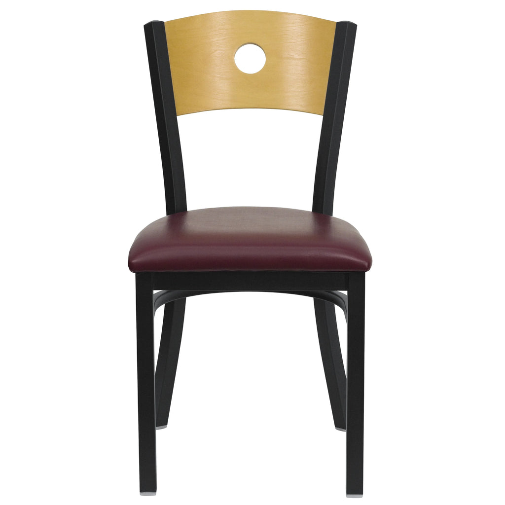Black Circle Back Metal Restaurant Chair with Burgundy Vinyl Seat Q875080