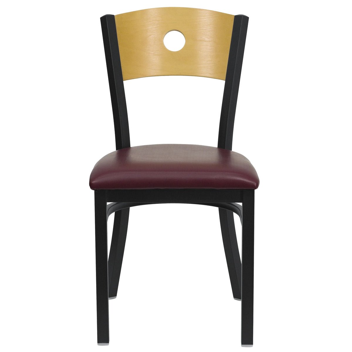 Black Circle Back Metal Restaurant Chair with Burgundy Vinyl Seat Q875080