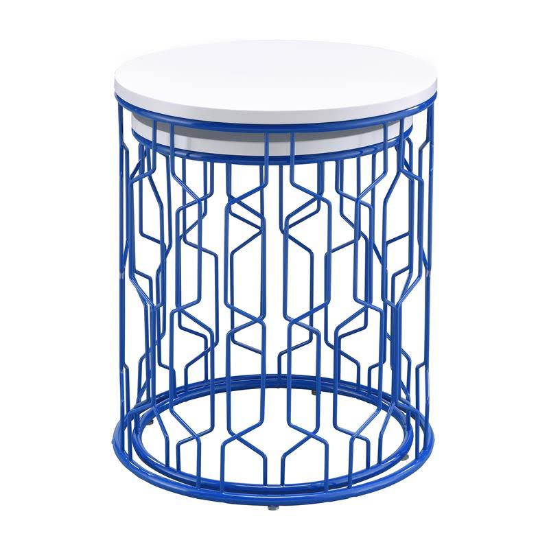 Blue and White 2-Piece Metal Nesting Table D2902