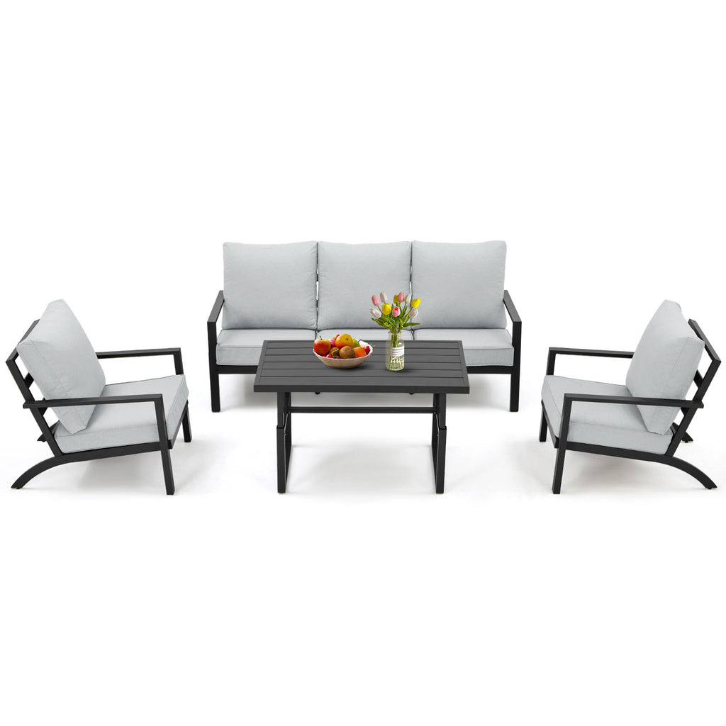 Aluminum Patio Furniture Set with Grey Cushions R514816