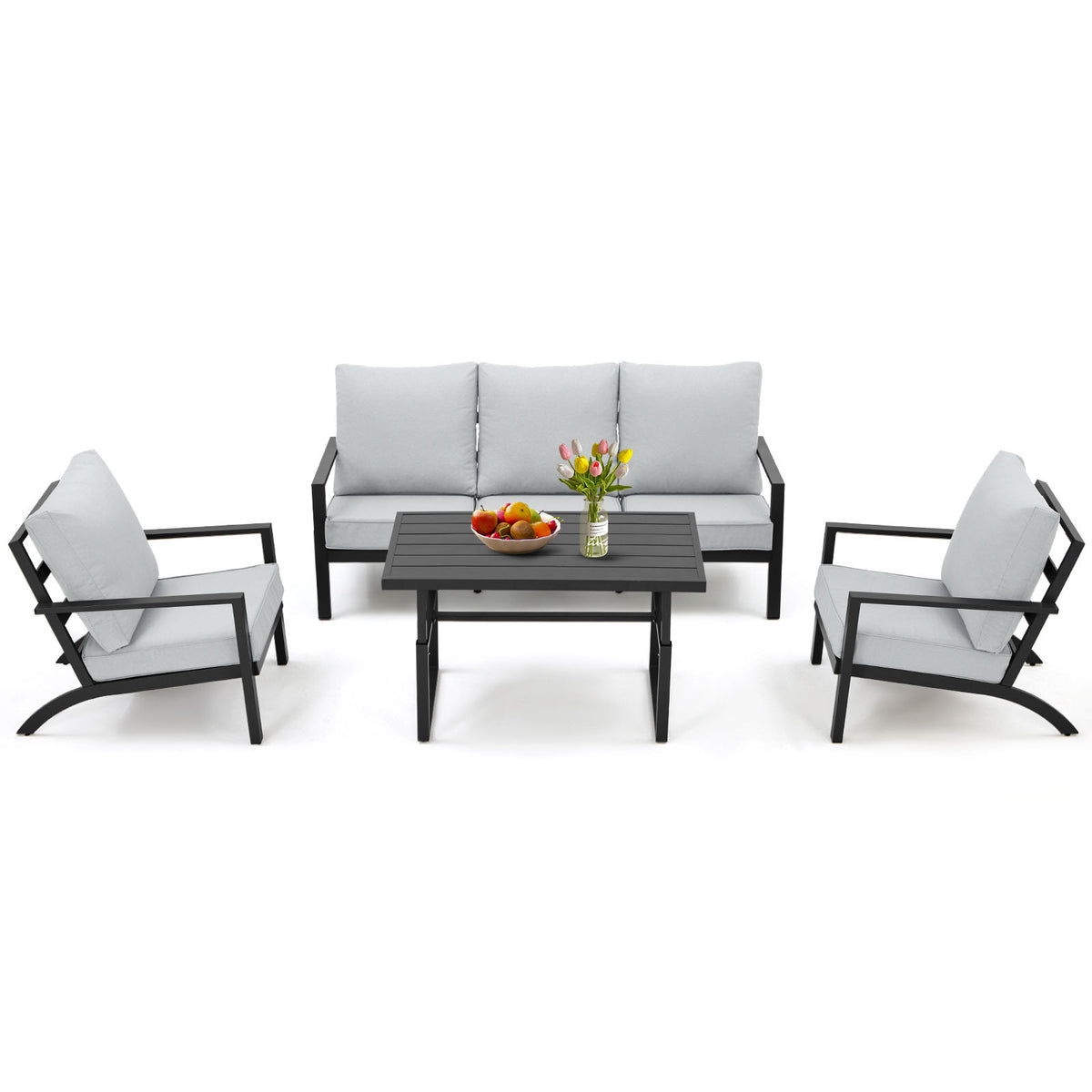 Aluminum Patio Furniture Set with Grey Cushions R514816