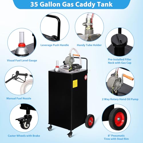 30 Gallon Portable Gas Caddy on 4 Wheels with Manual Transfer Pump B866