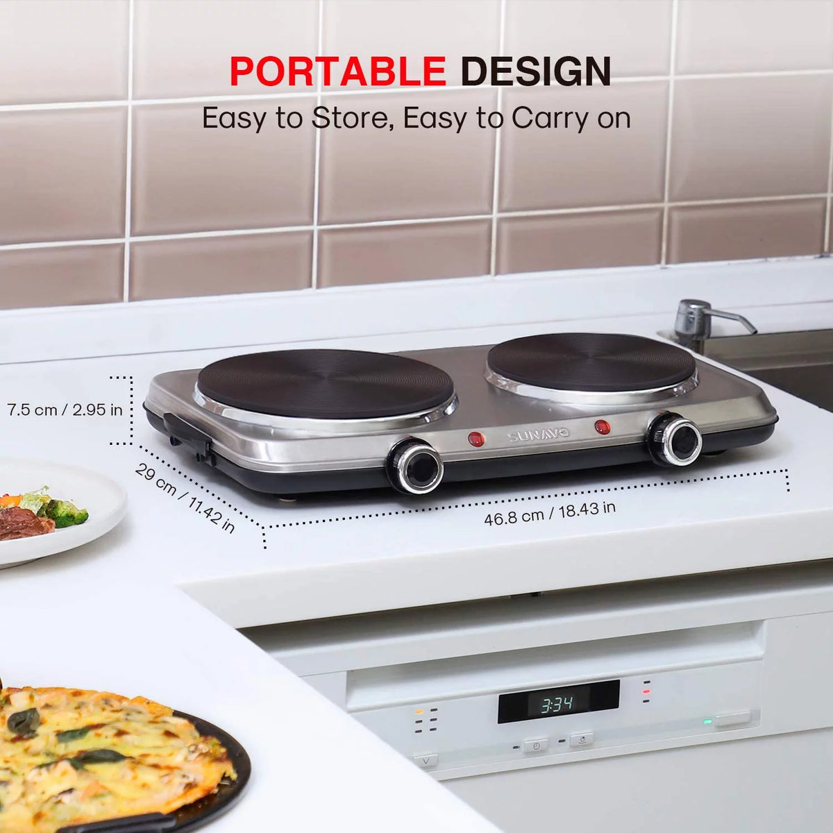 1800W Electric Double Burner Stainless Steel Hot Plate H719134