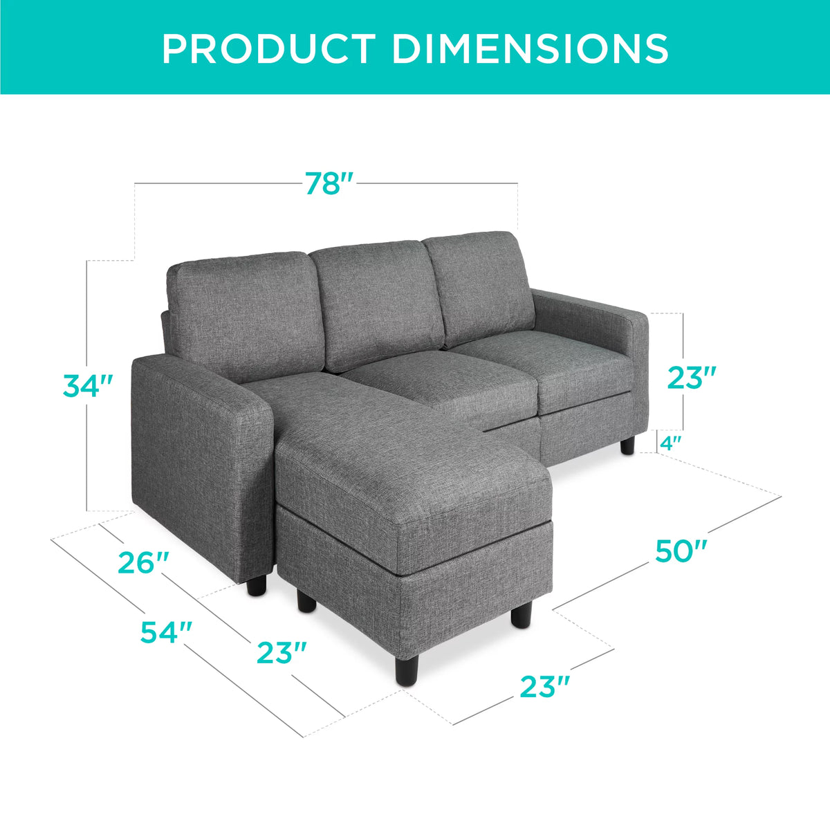 Linen Sectional Sofa Couch with Chaise Lounge R50450
