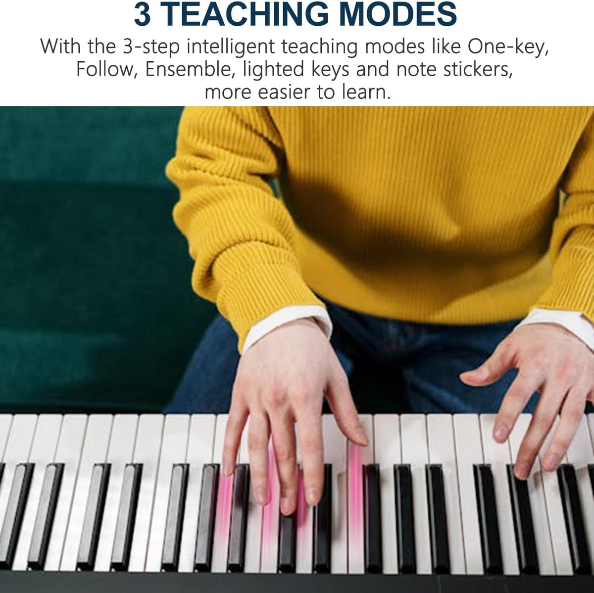 61 Key Portable Electronic Keyboard Piano with Lighted Full Size Keys, LCD, Headphones, X-Stand, Stool, Music Rest, Microphone, Note Stickers, Built-In Speakers, 3 Teaching Modes Y83073