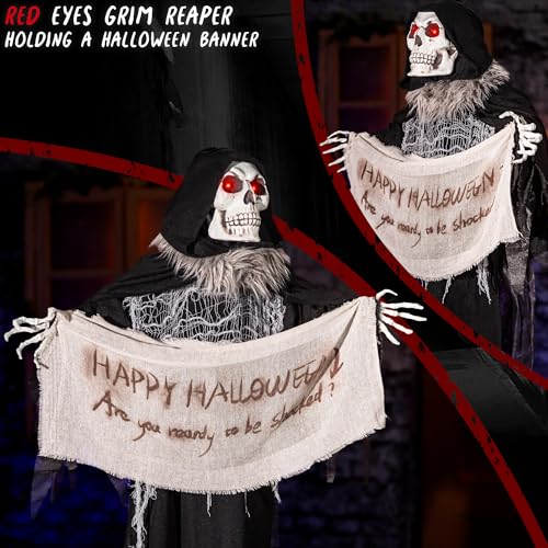 Hanging Animated Witch Decoration with Banner T7620
