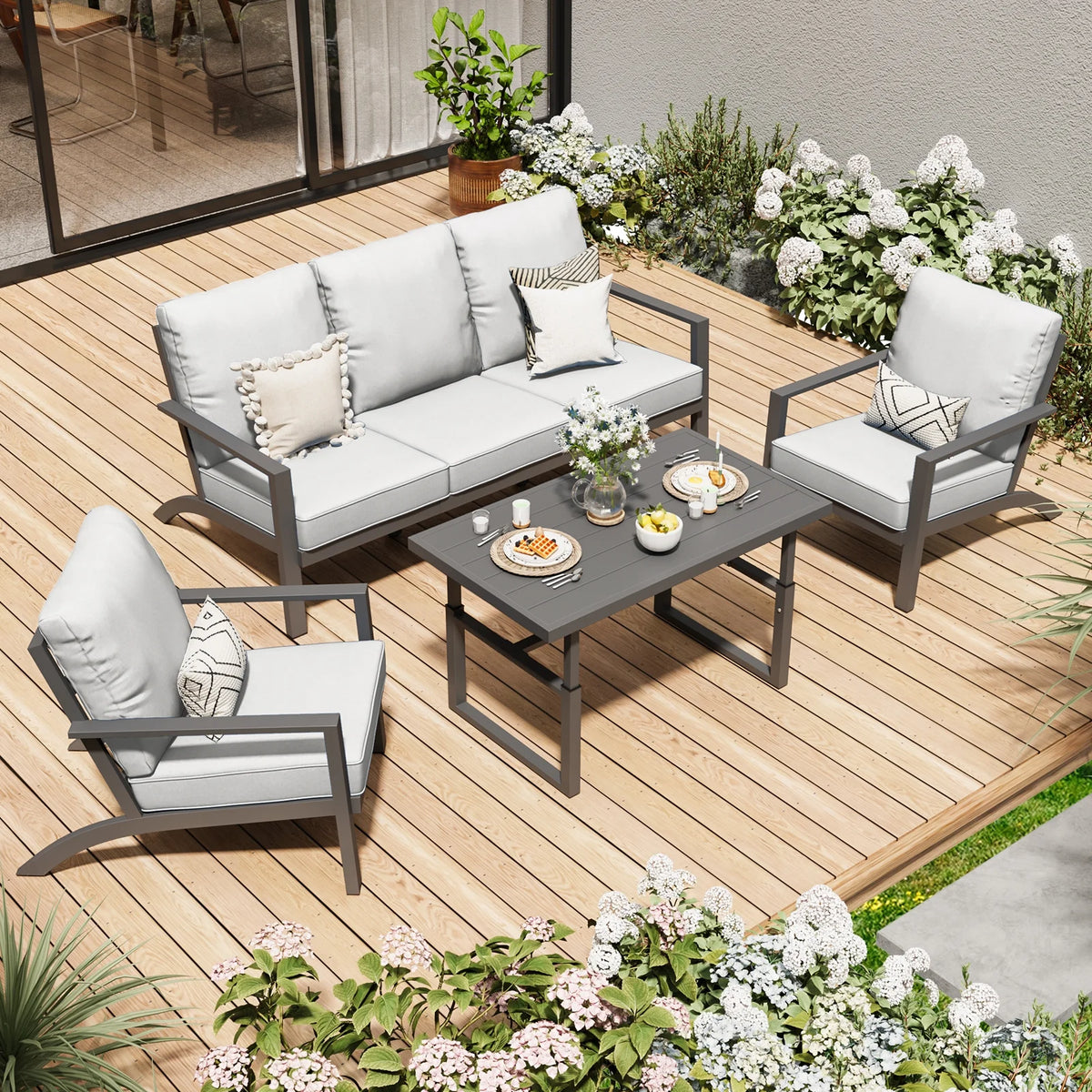 Aluminum Patio Furniture Set with Grey Cushions R514816