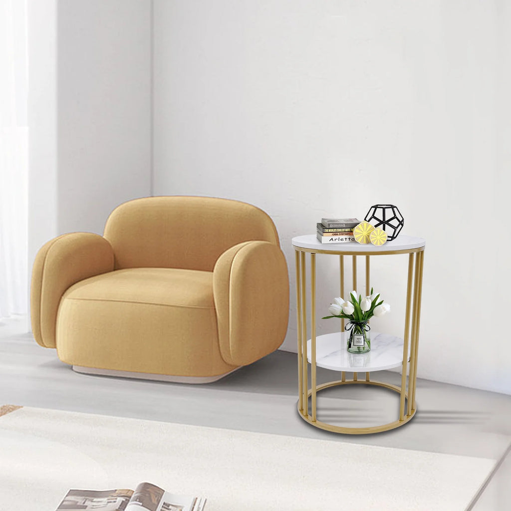 Round Marble 2 Tier Gold Metal Accent Table Y514512