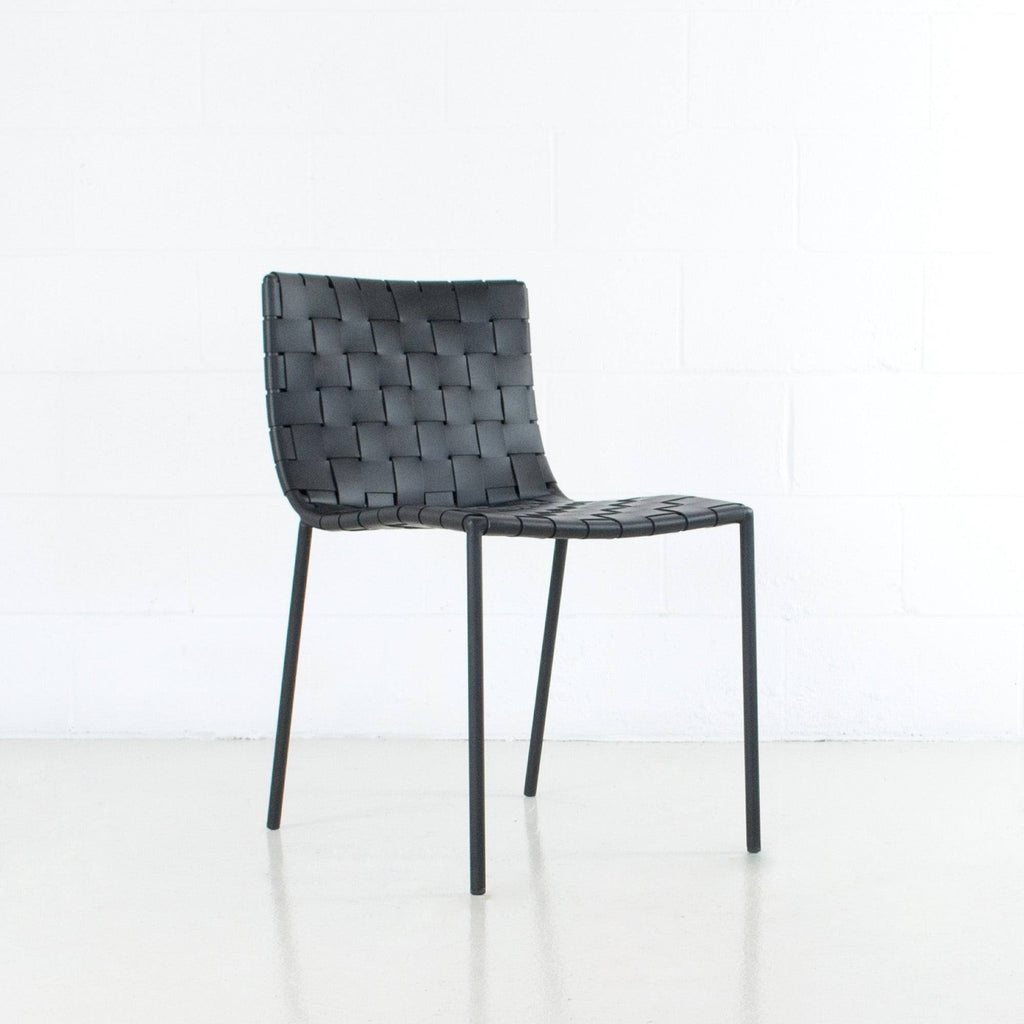 Black Leather Weave Dining Chair D9902