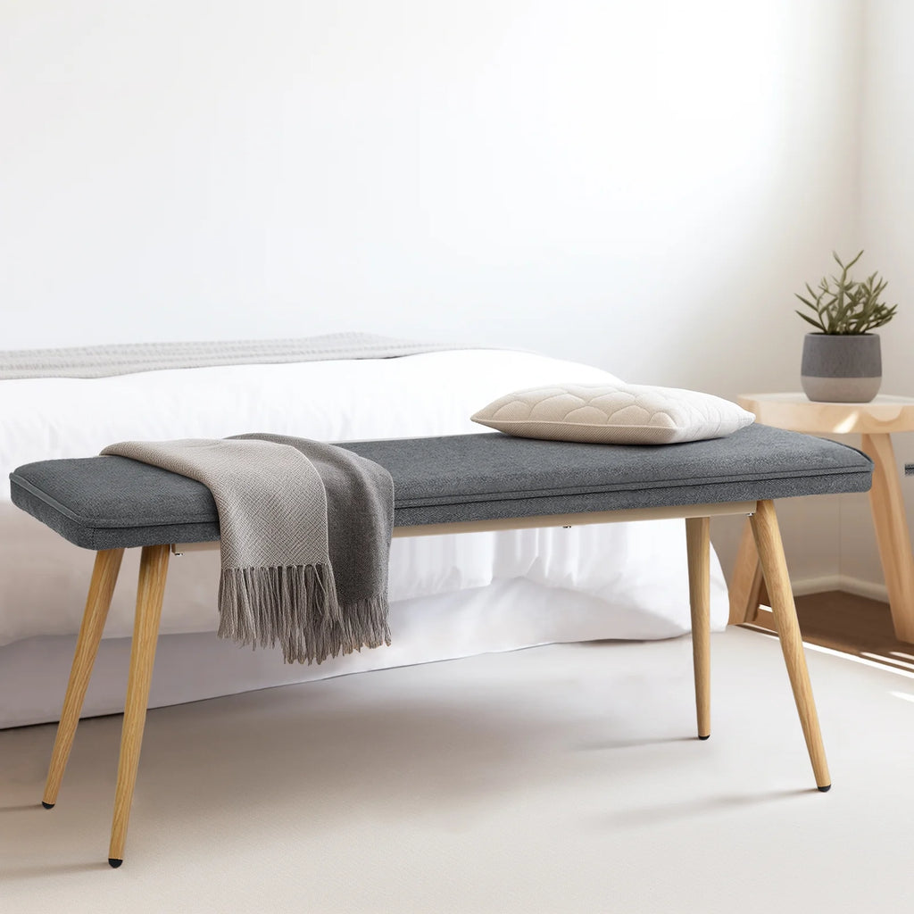 Charcoal Gray Upholstered Tufted Bench V883245