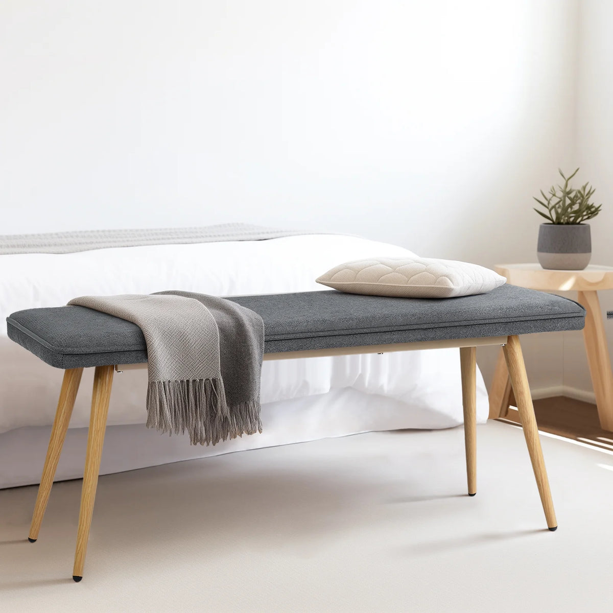 Charcoal Gray Upholstered Tufted Bench V883245