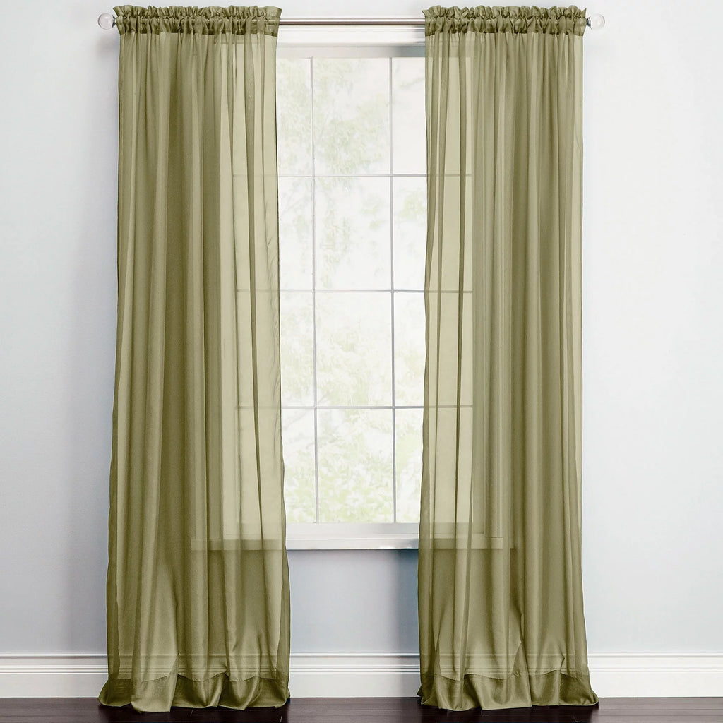 Sage Sheer Voile Rod-Pocket Window Curtains W6236