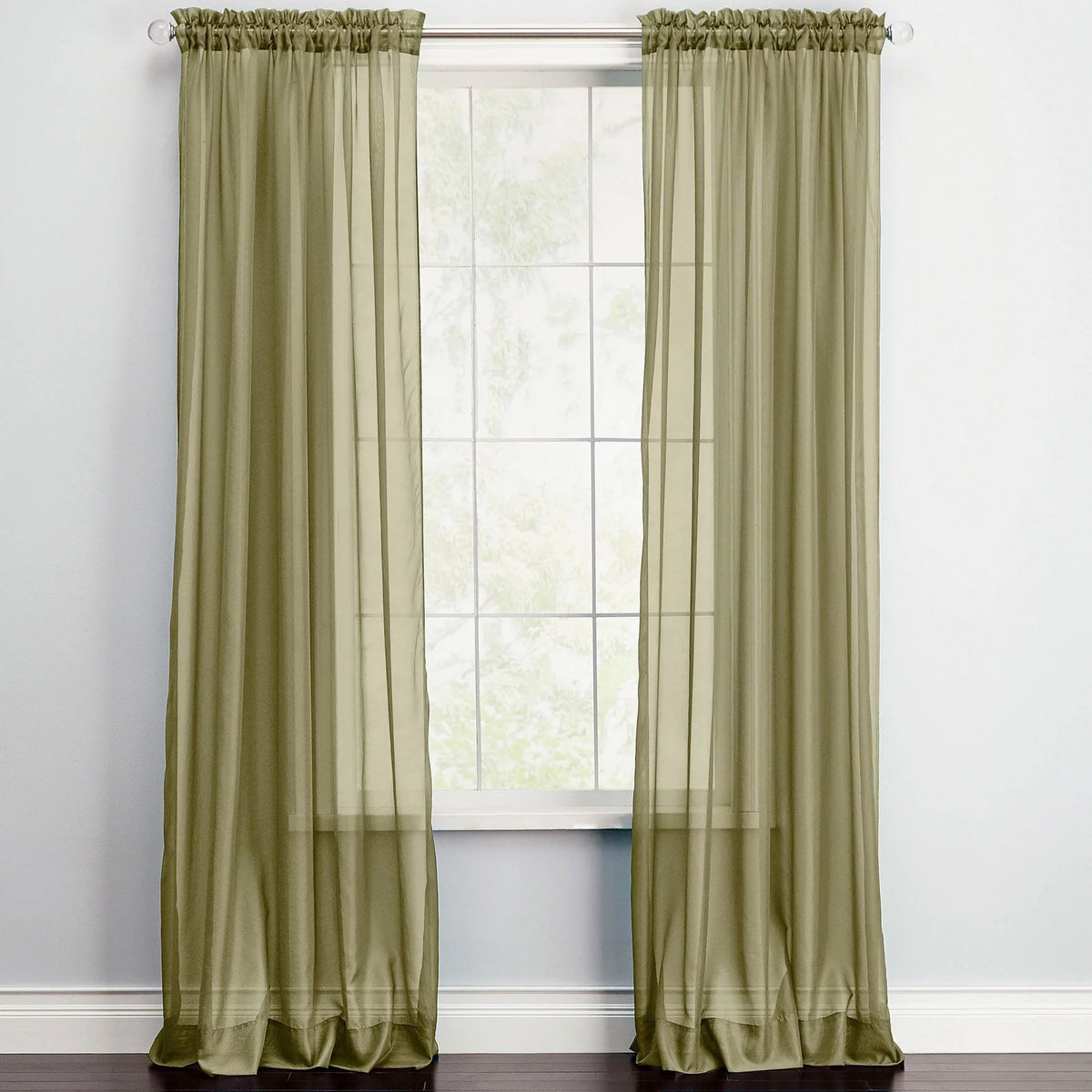 Sage Sheer Voile Rod-Pocket Window Curtains W6236