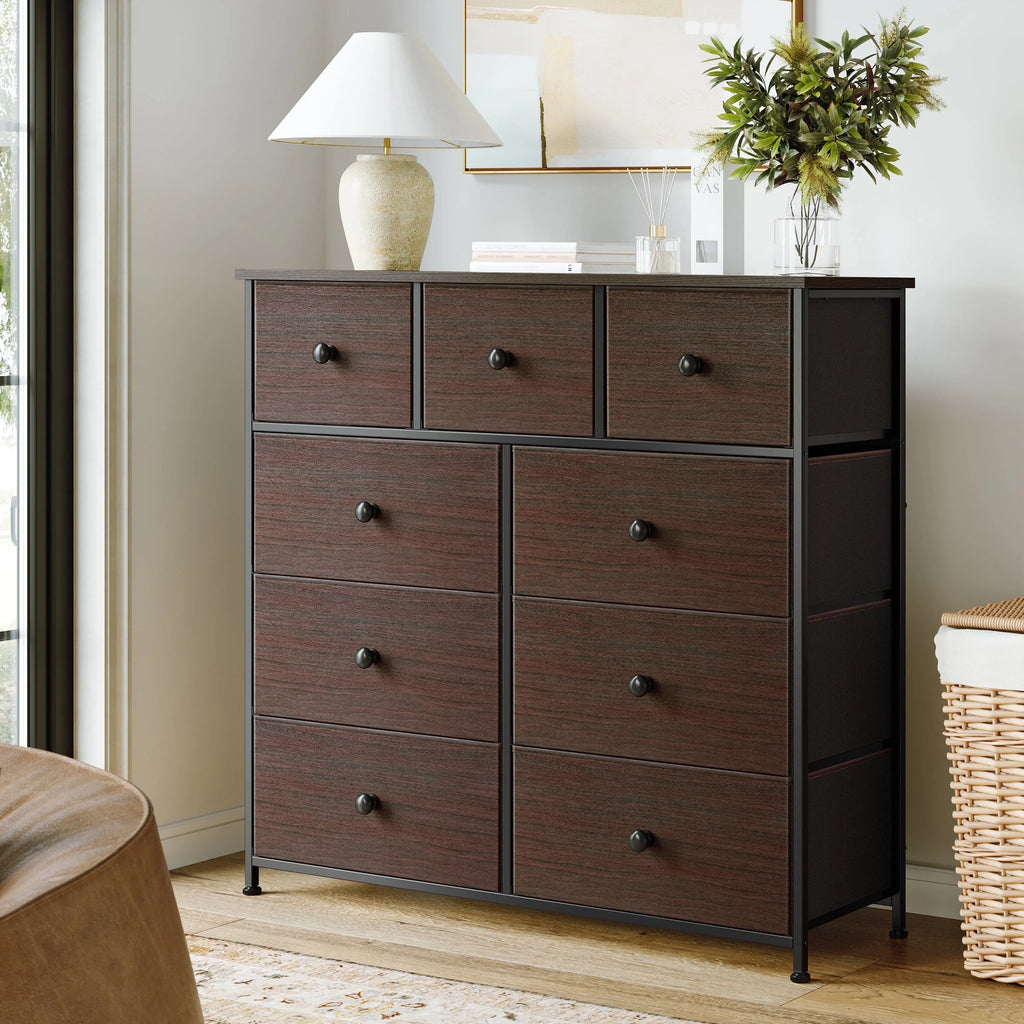 9 Drawer Fabric Dresser with Leather Finish F72060