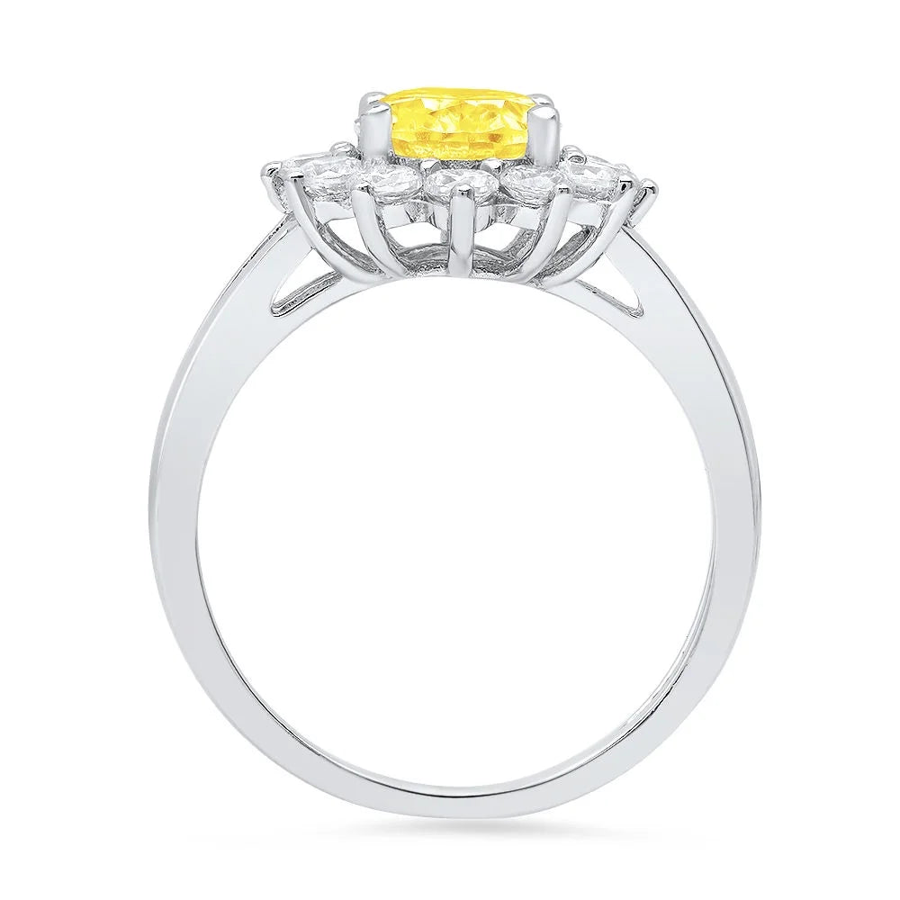 Oval Cut Yellow Simulated Diamond 18k White Gold Halo Ring Size 7.5 W5323