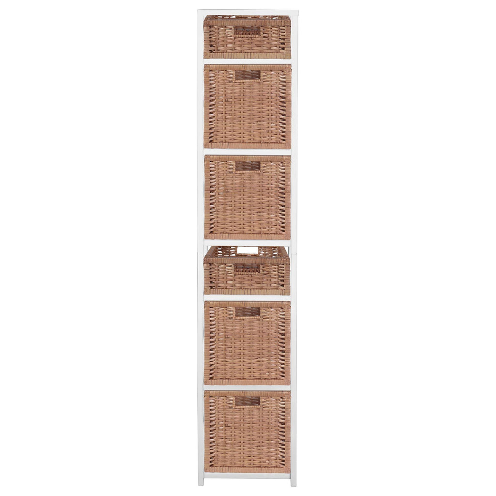 White/Natural Square Folding Bookcase with Wicker Storage Baskets H865