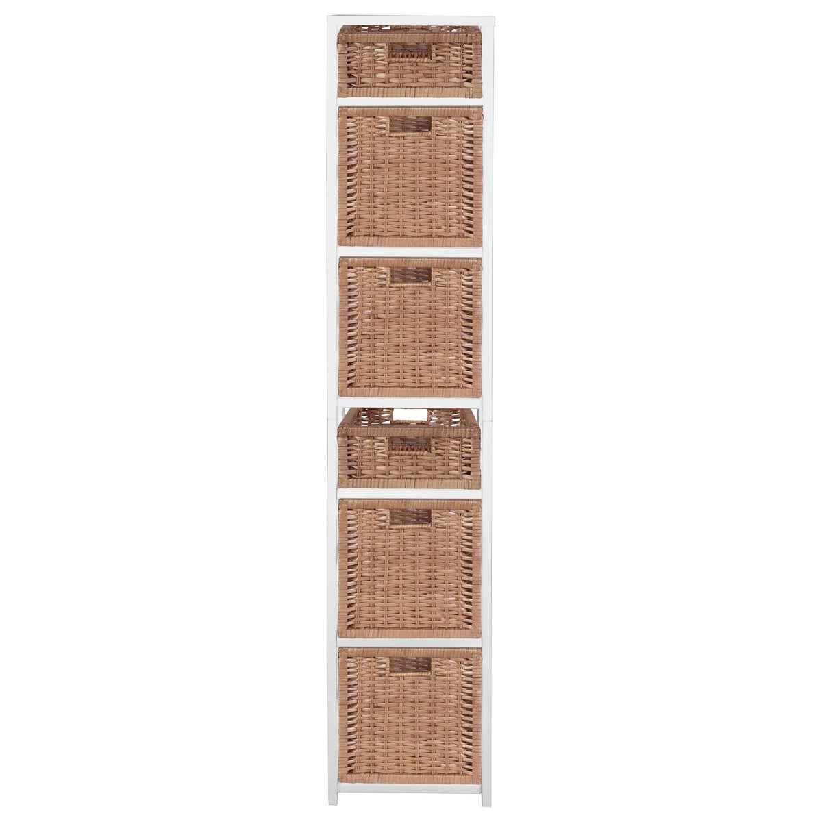 White/Natural Square Folding Bookcase with Wicker Storage Baskets H865