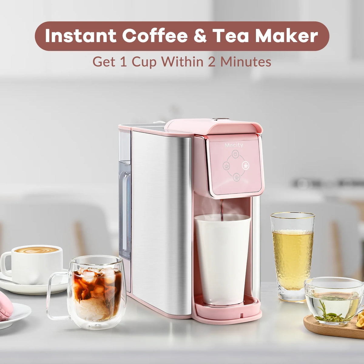 Pink 3-in-1 Single Serve Coffee Machine with Removable 50 Oz Water Reservoir Q196504