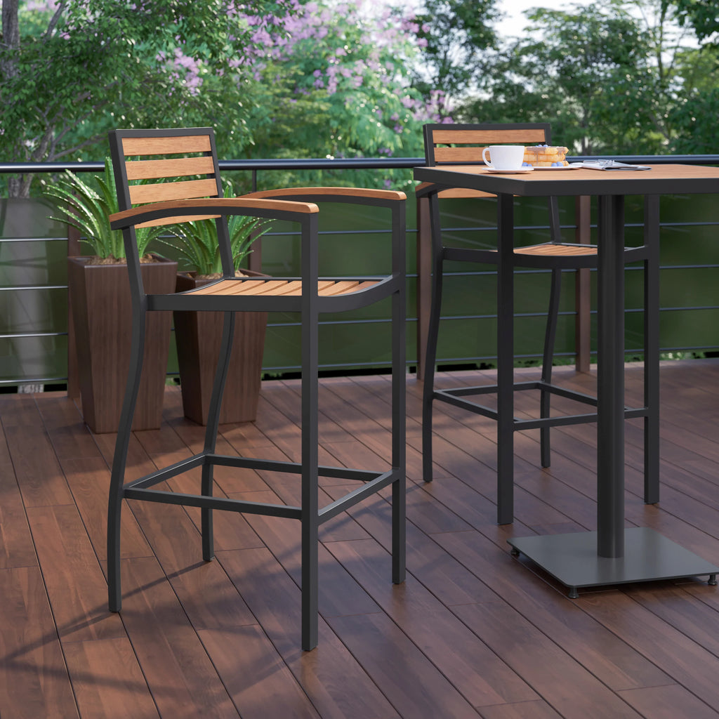 Teak Bar Height Stool with Arms S8684