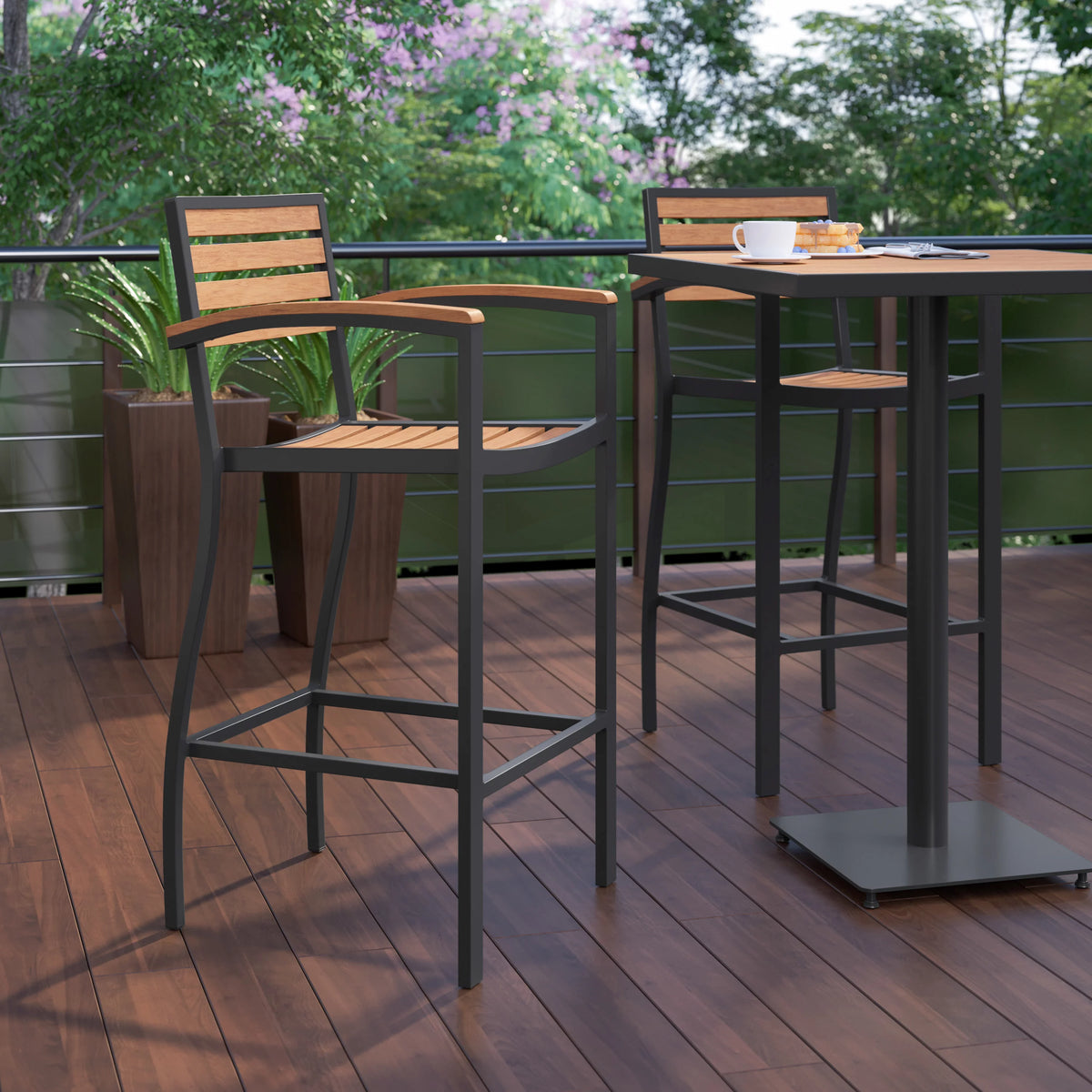 Teak Bar Height Stool with Arms S8684