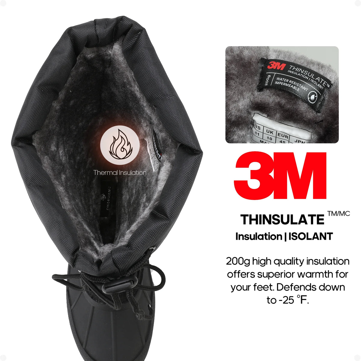 Black Waterproof Winter Snow Boots U37758