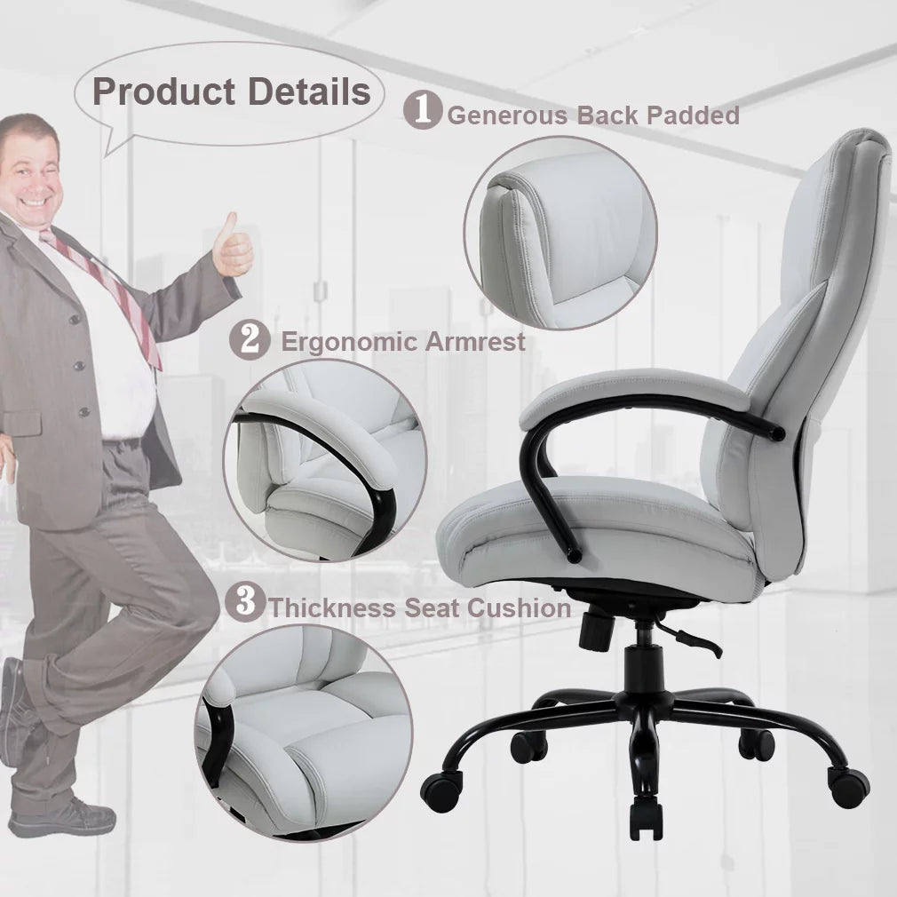 White Wide Seat Ergonomic High Back Office Chair with Lumbar Support H34604
