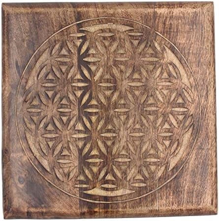 Solid Mango Wood Carved Puja Altar Meditation Table H359