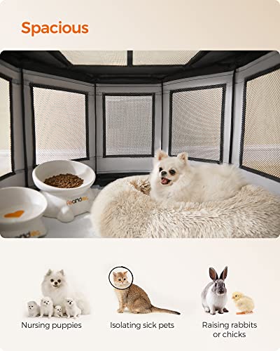 Oxford Fabric Dog Playpen, L, 44.1 x 44.1 x 24.4 Inches, PVC Pipe Frame, Breathable Mesh, Double Openings, Dove Gray and Slate Gray O3922