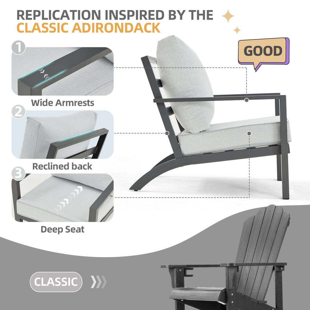 Aluminum Patio Furniture Set with Grey Cushions R514816