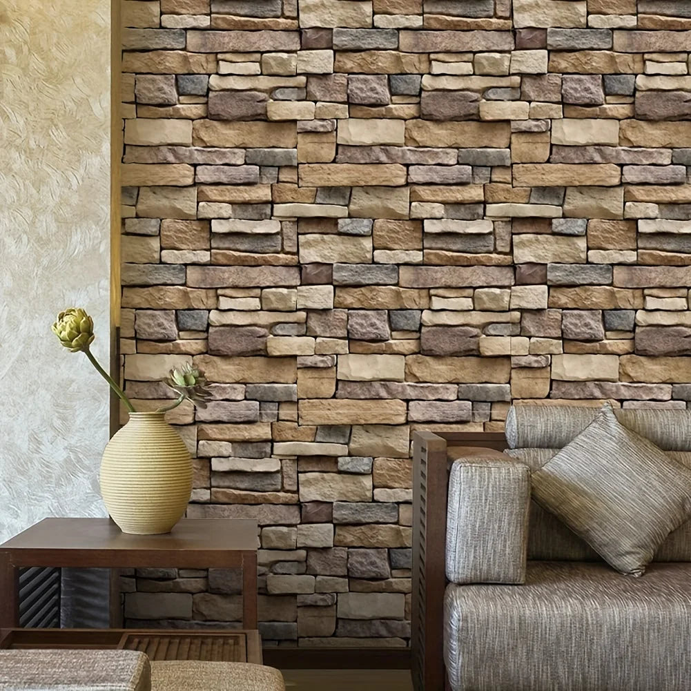 Vintage Brown Stone Brick Wallpaper 39.4inchX17.7inch F405442