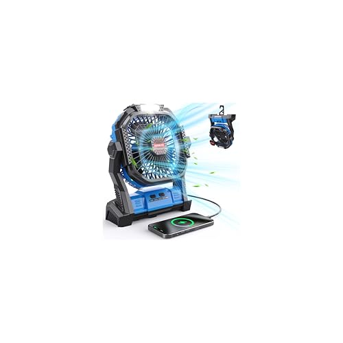 Portable Battery Operated Fan, 20000mAh Rechargeable Camping Fan with LED Lantern Q38883