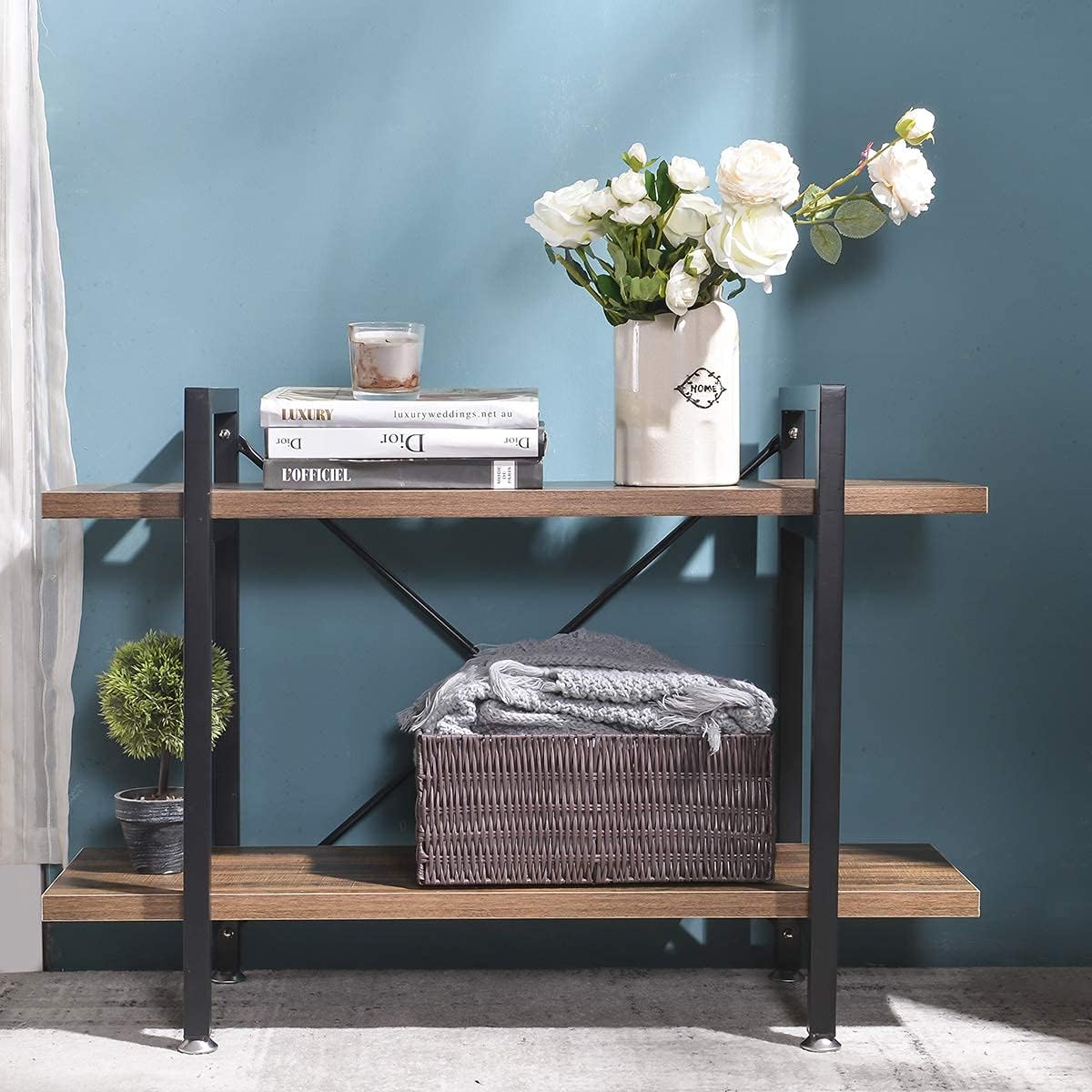 Rustic Wood and Metal 2 Tier Bookshelves P4964