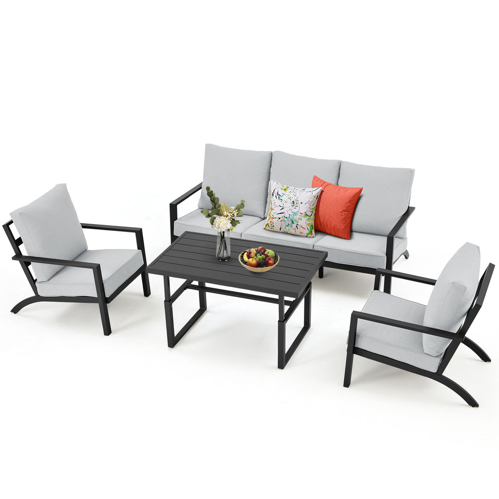 Aluminum Patio Furniture Set with Grey Cushions R514816