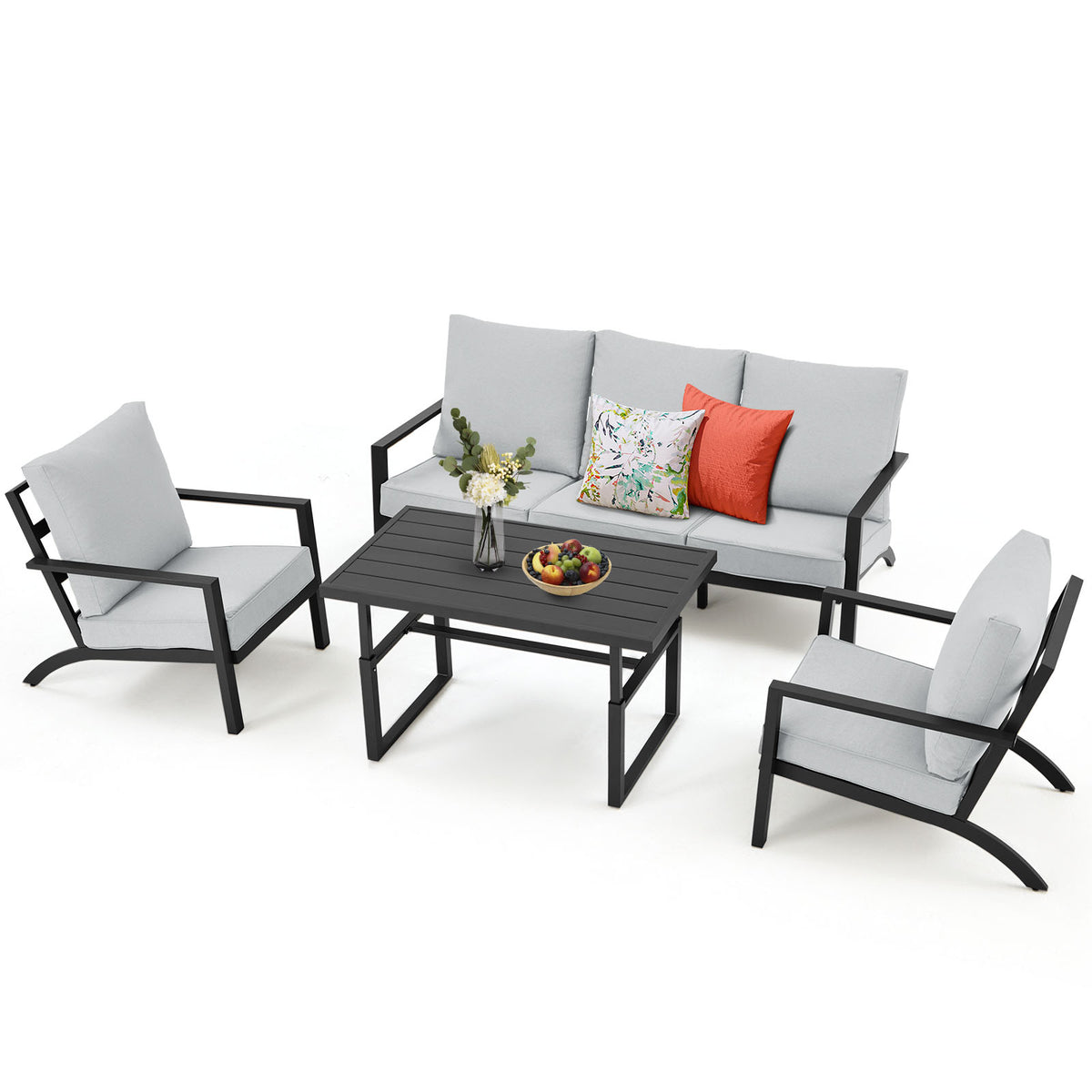 Aluminum Patio Furniture Set with Grey Cushions R514816