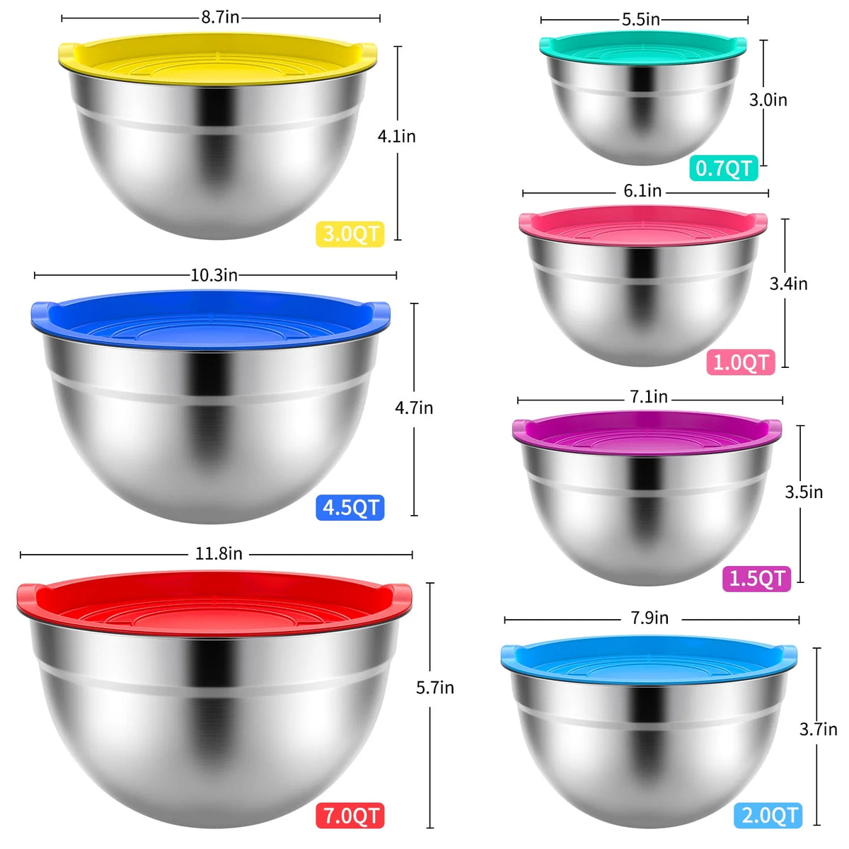 Stainless Steel Mixing Bowls Set with Lids 7 Pc Z406035