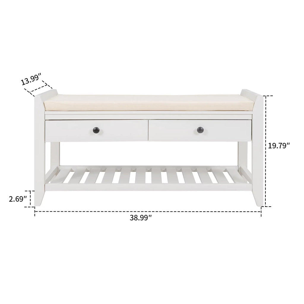 Wood Storage Bench with Cushion and 2 Drawers W51916