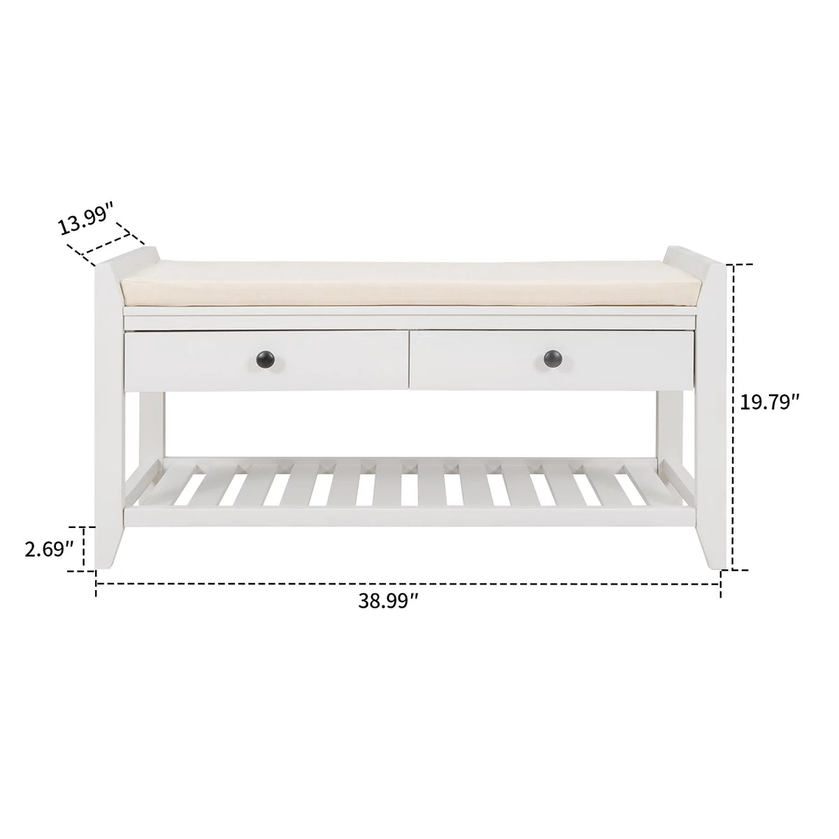 Wood Storage Bench with Cushion and 2 Drawers W51916