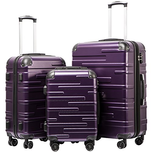 3 Piece Expandable Suitcase Set with TSA Lock Spinner 20in 24in 28in Purple V865894