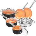 10 Pc Non-Stick Copper Cookware Set with Steamer Ceramic Coating V49464