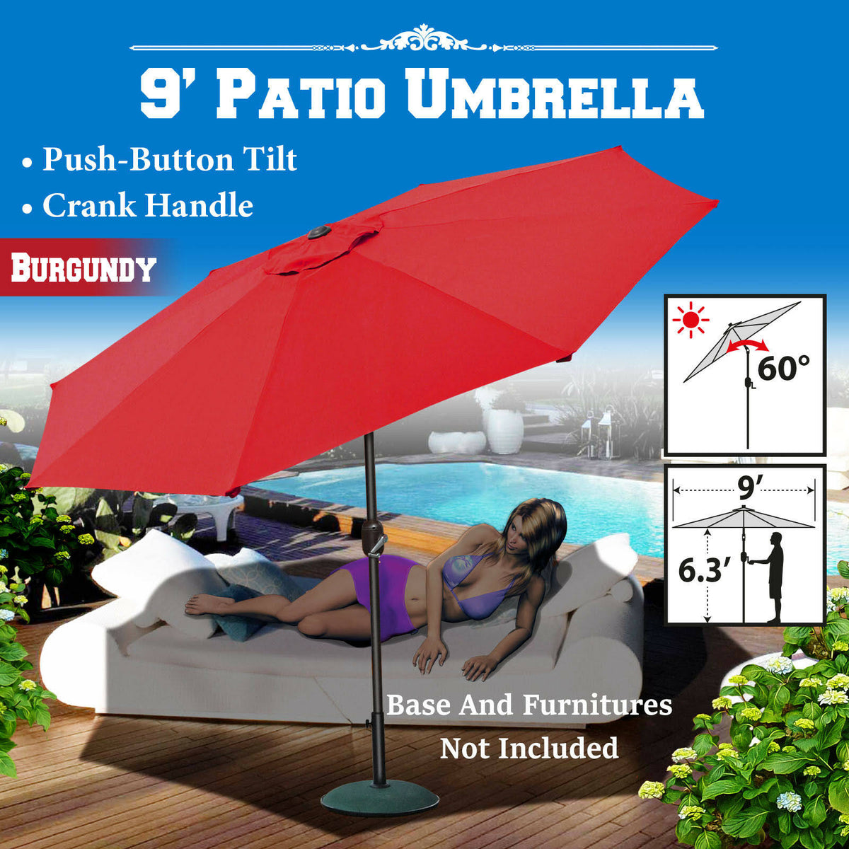 9ft 8-Rib Patio Umbrella E510670