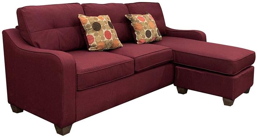Red Linen Sectional Sofa with 2 Pillows F885