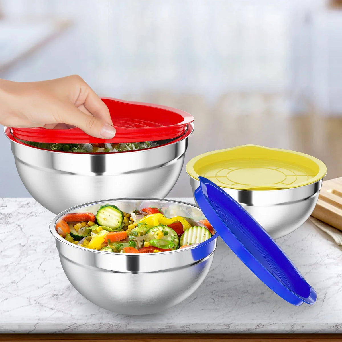 Stainless Steel Mixing Bowls Set with Lids 7 Pc Z406035