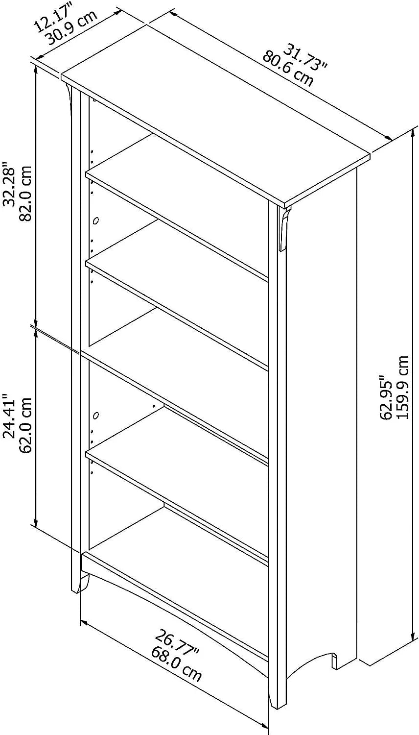 5 Shelf Bookcase H915