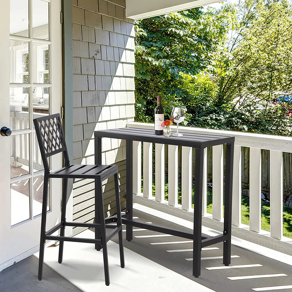 Black 40" Rectangle Outdoor Iron Bar Table I4401