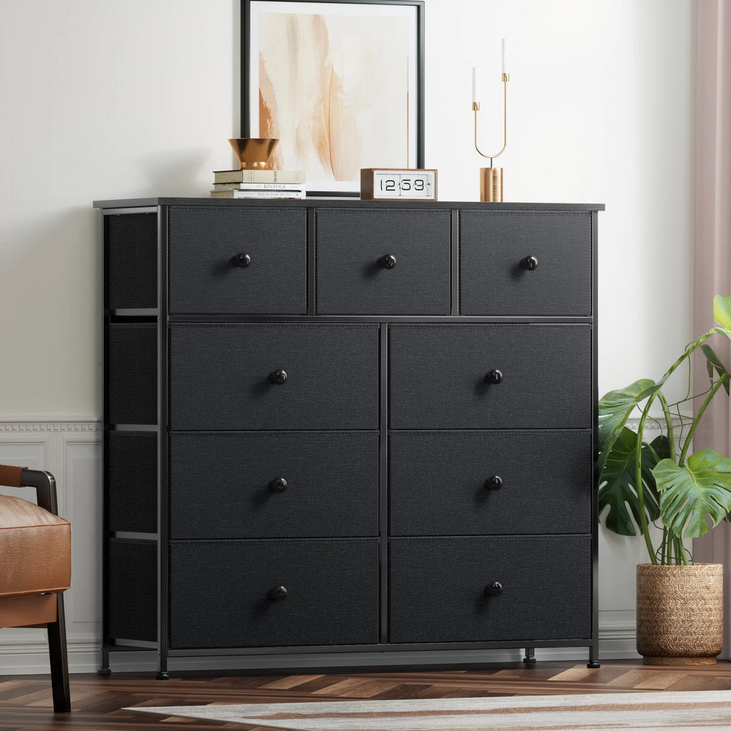 9 Drawer Fabric Dresser with Leather Finish F72060