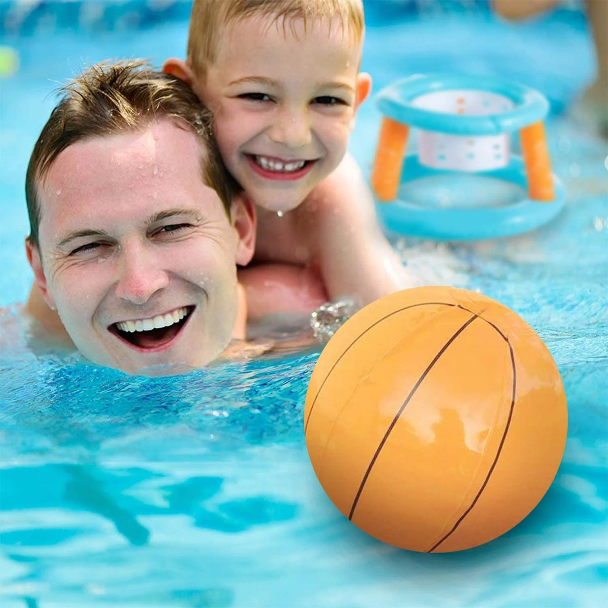 Inflatable Pool Basketball Hoop and Volleyball Set with Pool Net, Weight Bags, Light Blue H7306