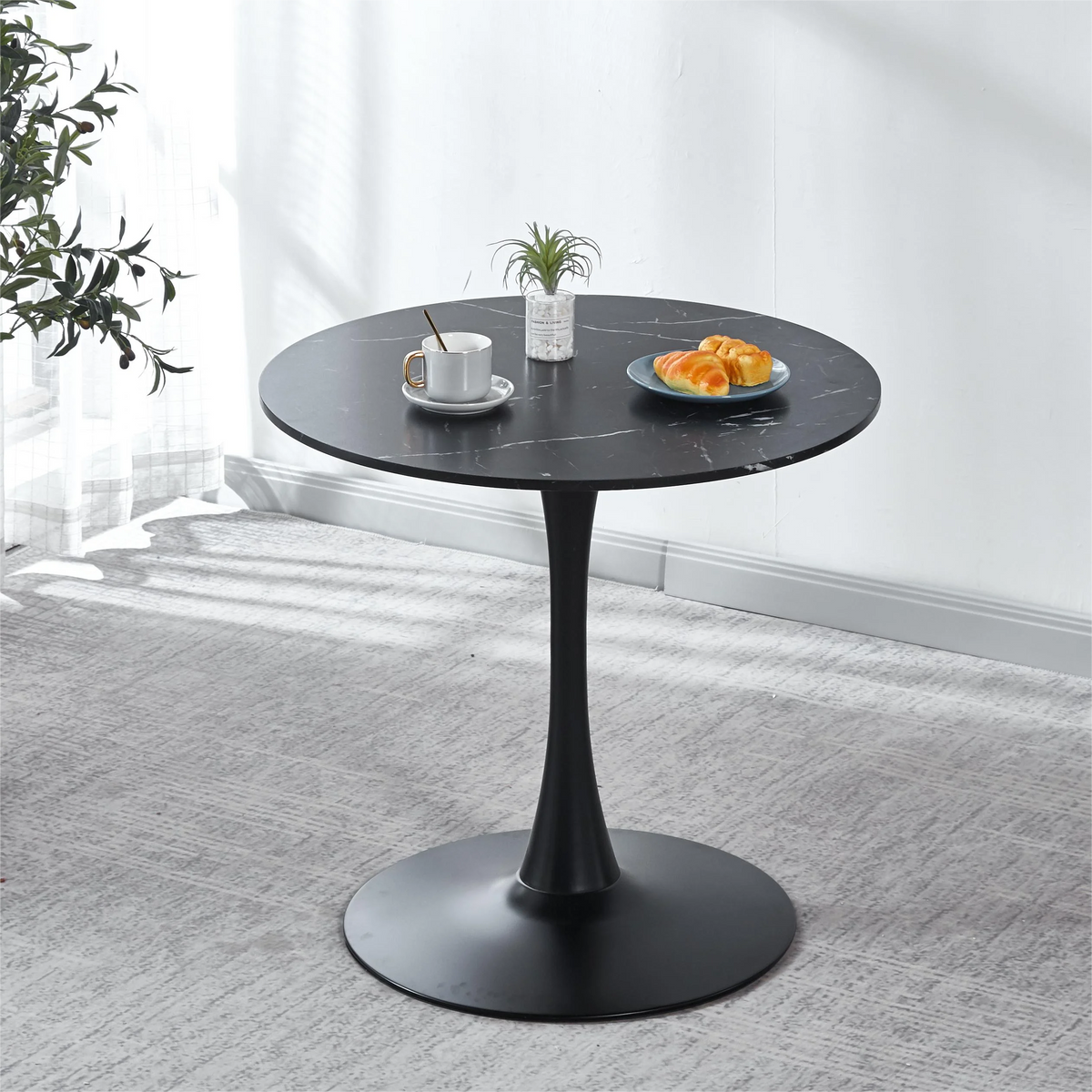 31.5" Wood Mid-century Dining Table with Marble Top S325650